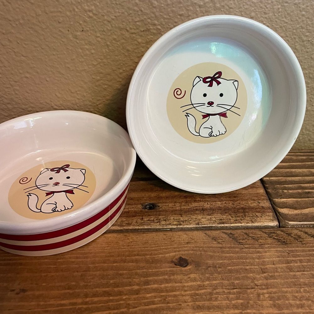 CUTE Cat Food Bowls Target Corporation Striped Vintage Side set of 2!